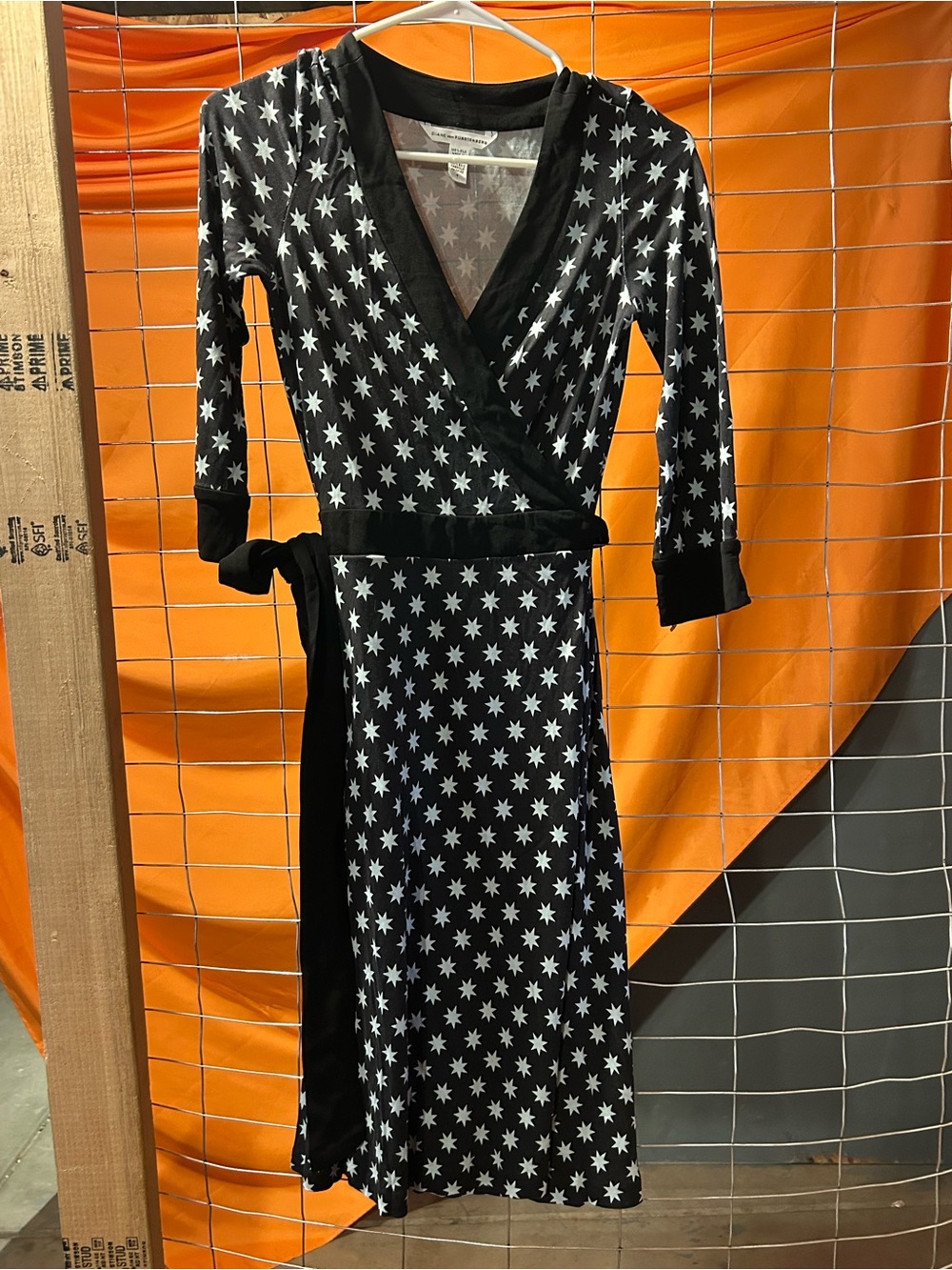 Diane Von Furstenberg Black Wrap Dress with White Star Print